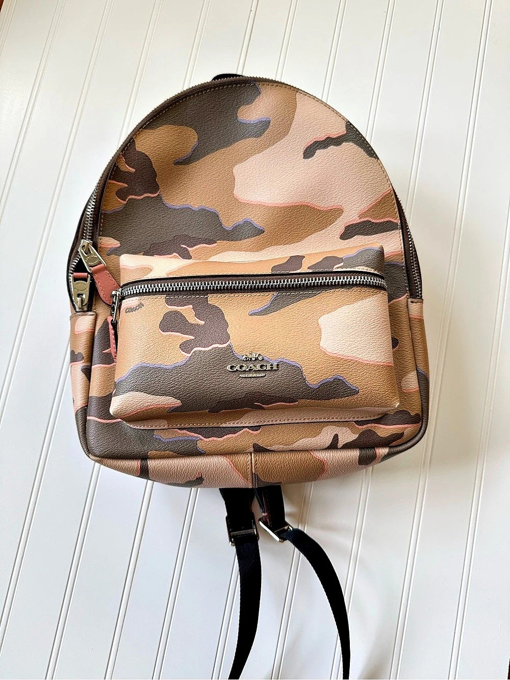 Coach Medium Charlie Backpack In Wild Camo Print Brown & Pink